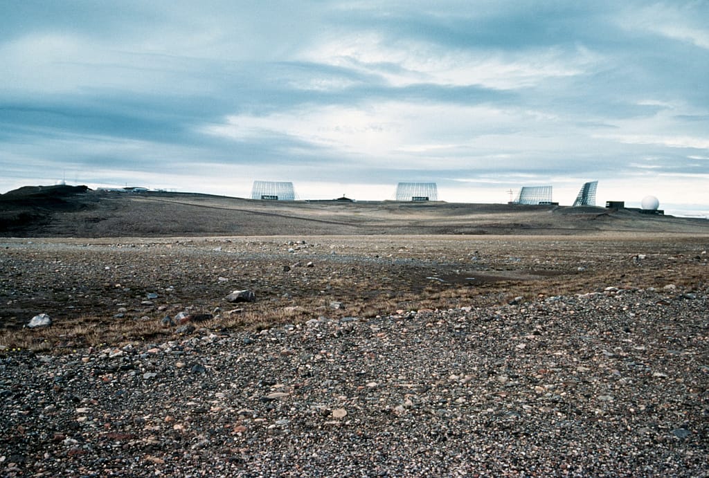 four AN/FPS-50 EARLY WARNING radar antennas located at the BALLISTIC MISSILE EARLY WARNING SYSTEM site.