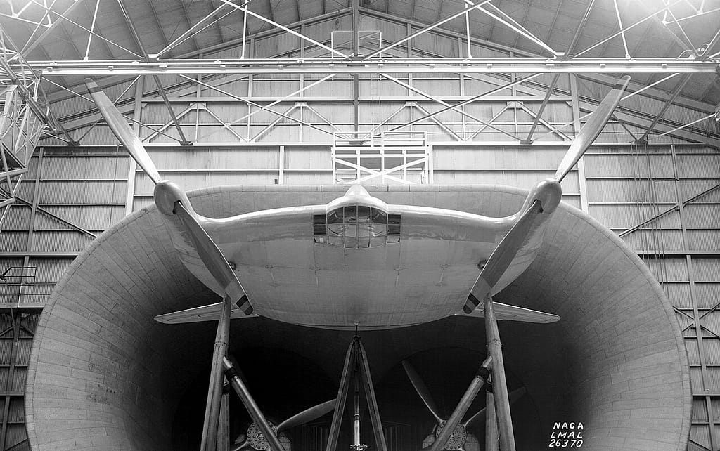 Vought V-173 mounted in the NACA Langley Full-Scale Wind Tunnel