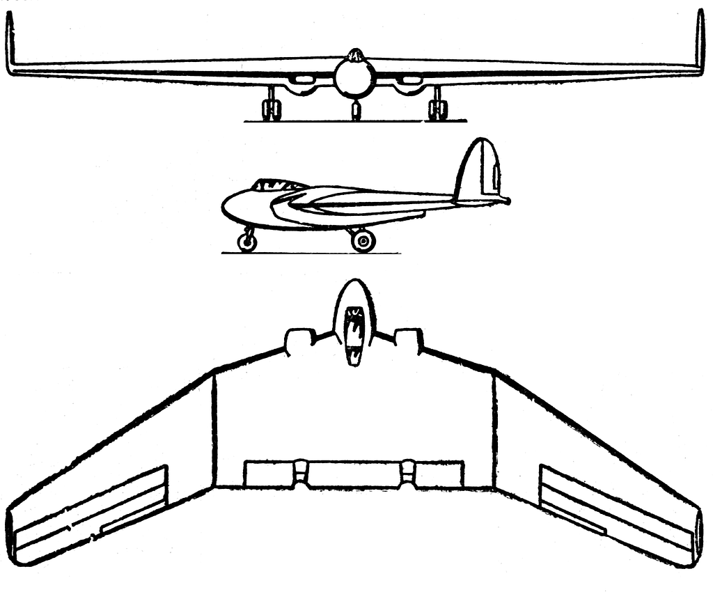 Disegno a tre viste del 1947 dell'Armstrong Whitworth AW52