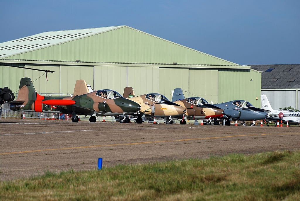 A line-up of BAC Strikemaster jets