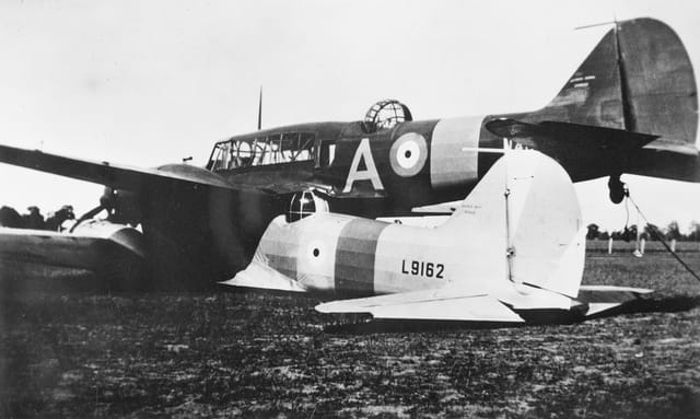 Two Avro Ansons locked together in a paddock near Brocklesby, 1940
