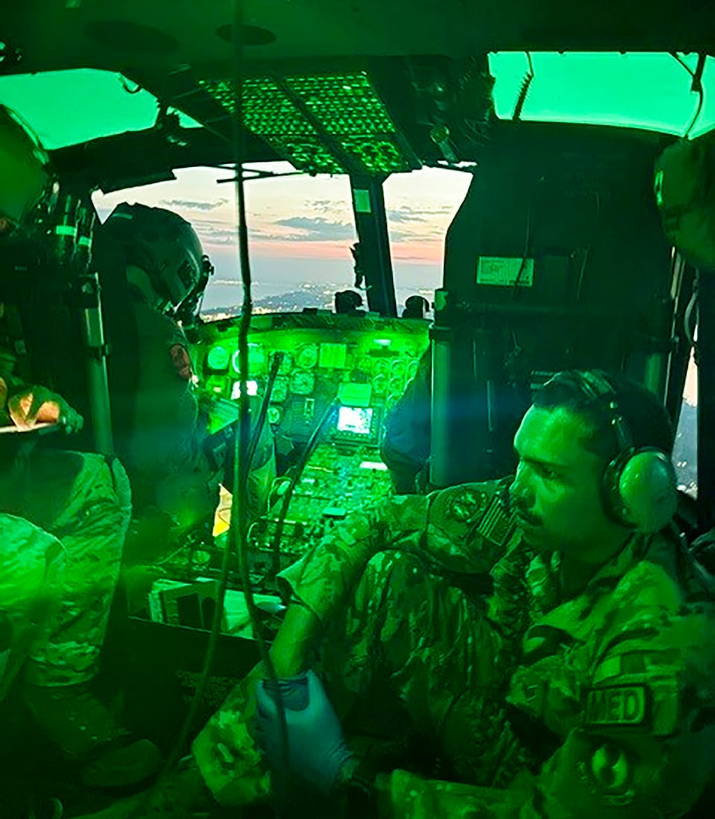 Eglin Air Force Base aircrew and medical personnel during a critical care transport flight