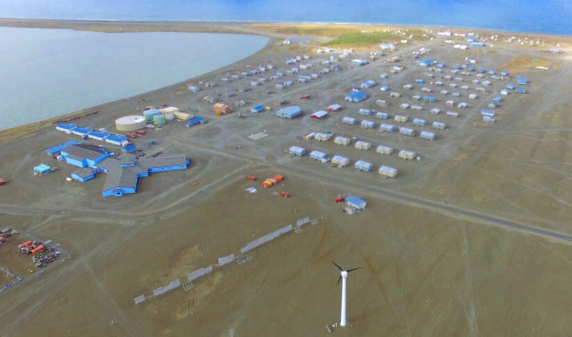Aerial view of Gambell, Alaska on St Lawrence Island