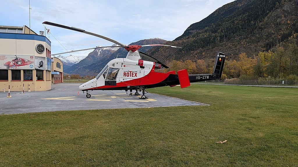 A Kaman K-Max intermeshing-rotor helicopter