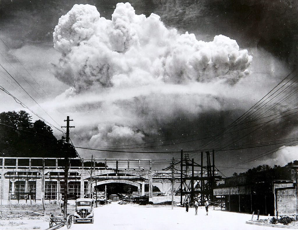 The Nagasaki mushroom cloud seen from Koyagi-jima island