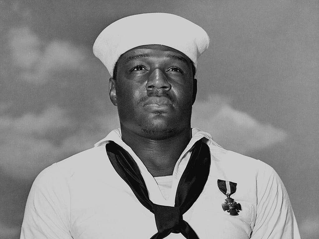 Portrait of Doris Miller in US Navy uniform wearing the Navy Cross