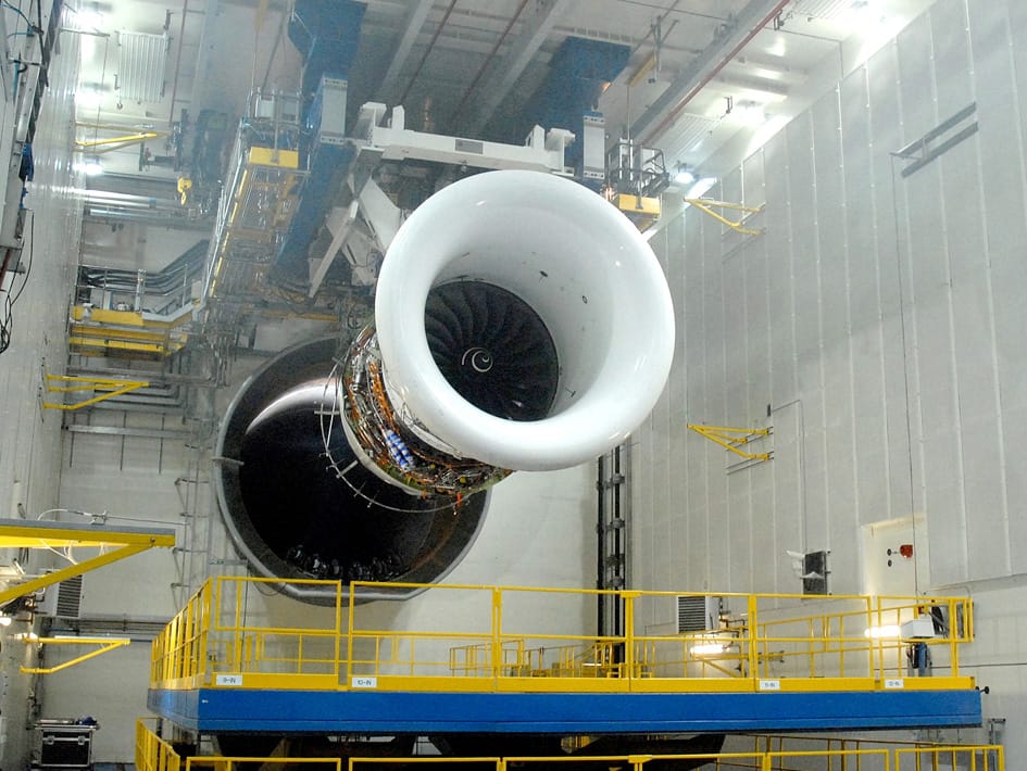A Rolls-Royce jet engine on test