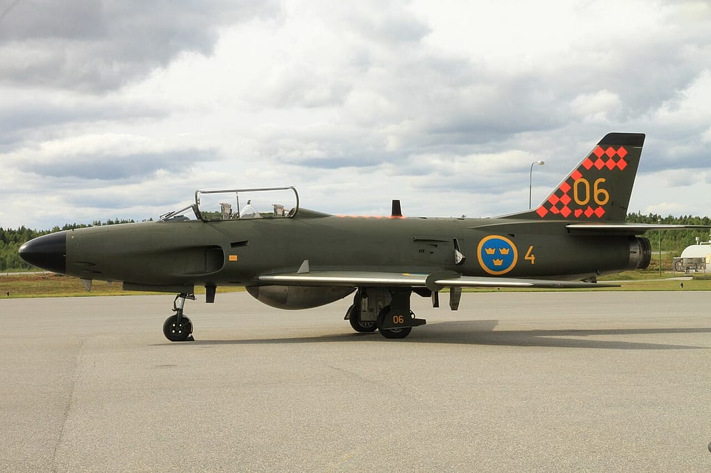 Saab J 32B Lansen flying at Flygfest 2011 in Orebro, Sweden