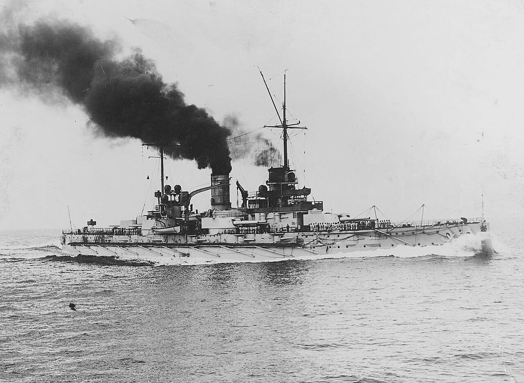 The German dreadnought SMS Nassau early in her service career