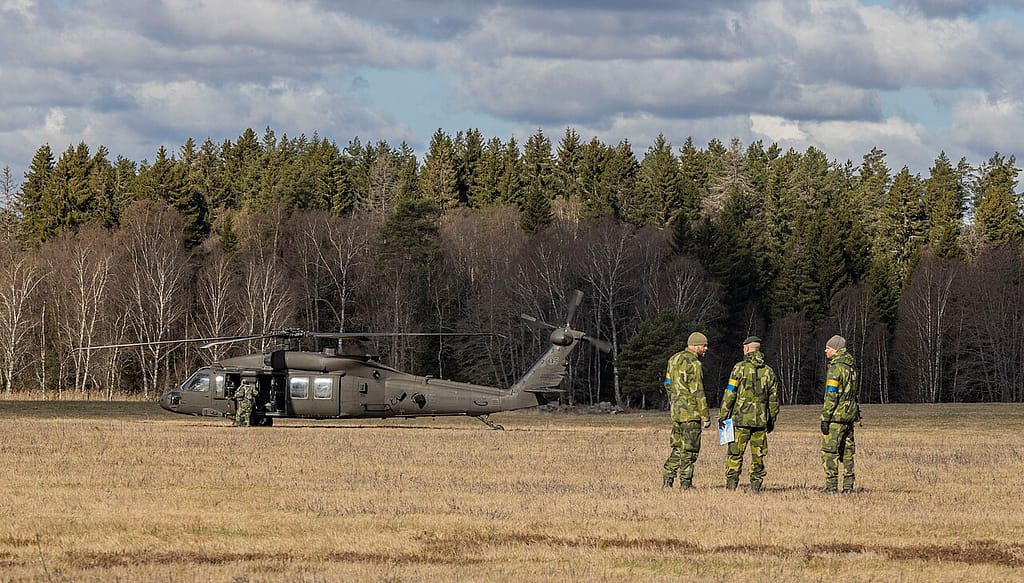 UH-60M Black Hawk helicopters during air assault operations with Swedish forces