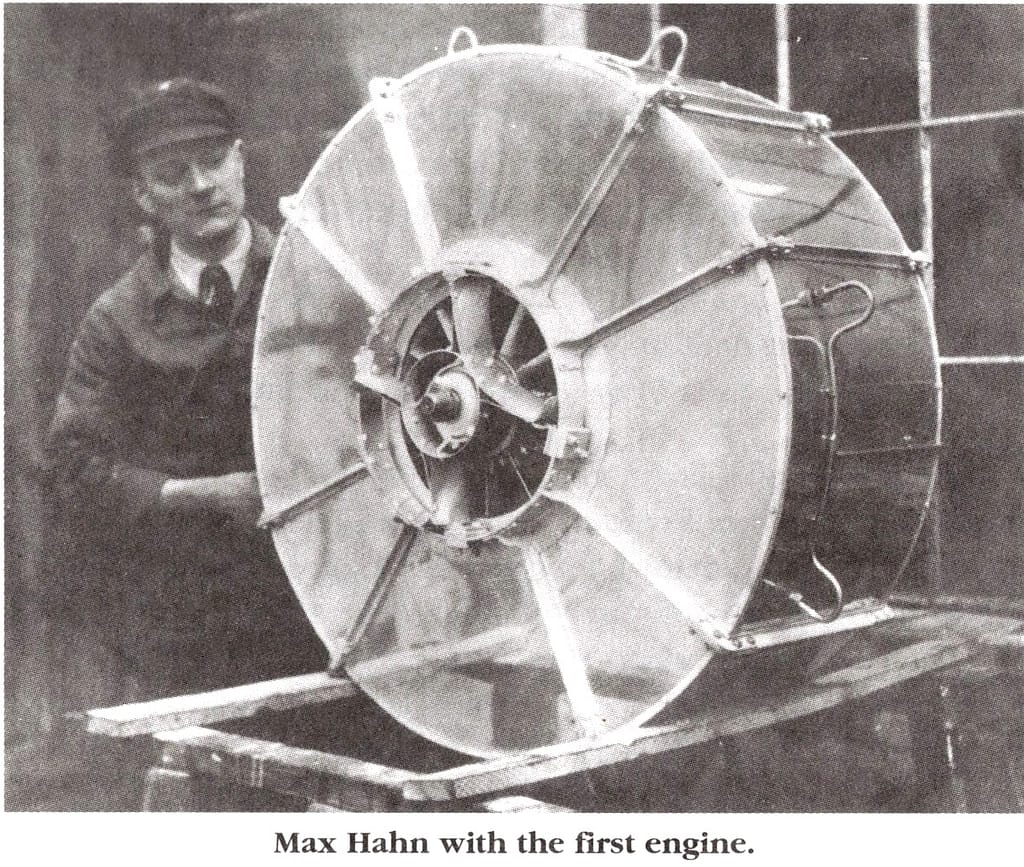 Von Ohain and Max Hahn with an early test engine