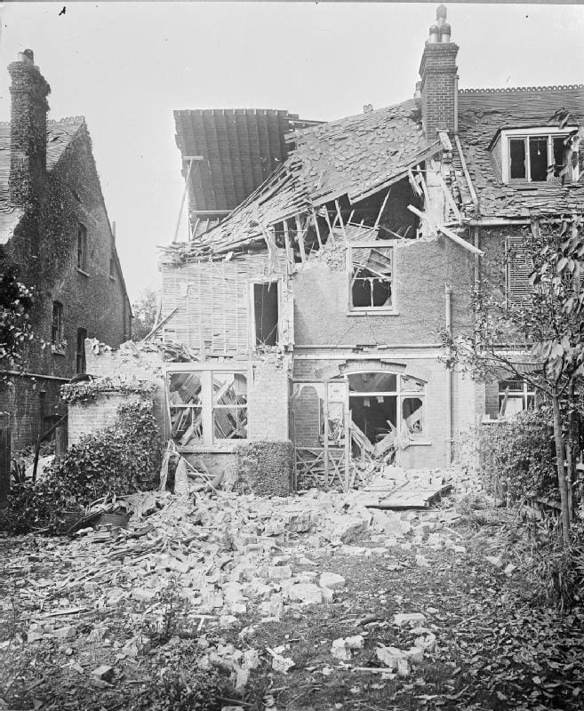 Zeppelin bomb damage in England
