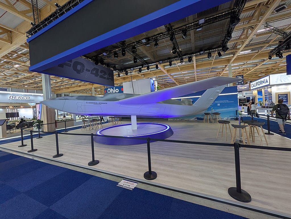 General Atomics YFQ-42A collaborative combat aircraft on display at the Paris Air Show