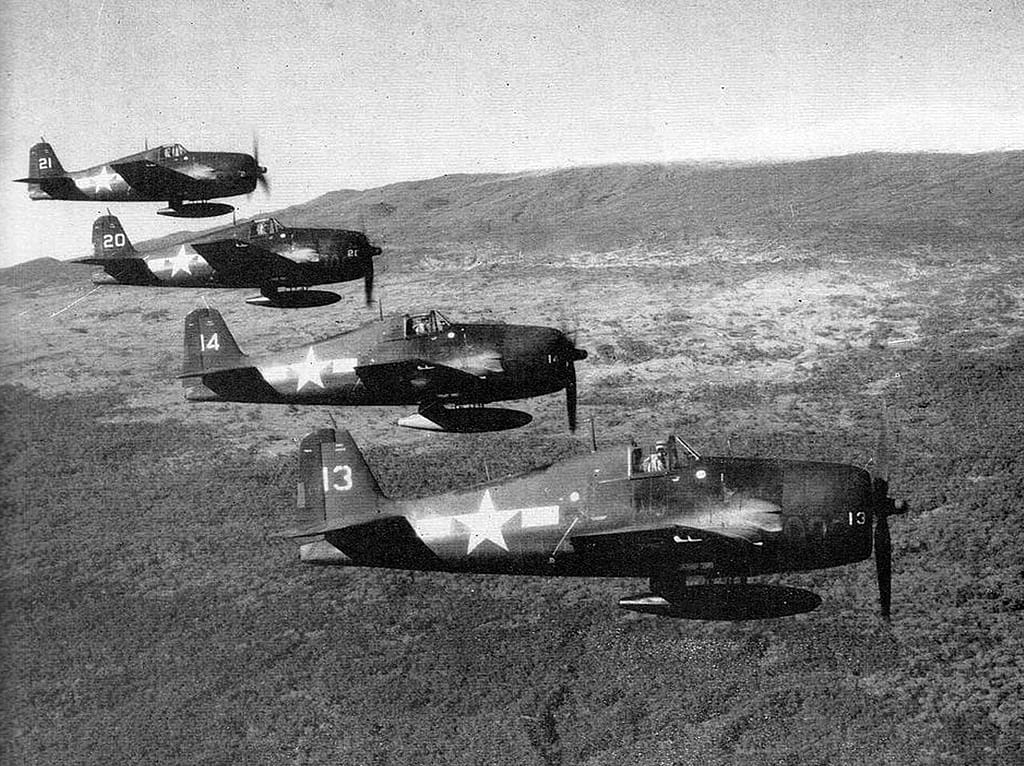 F6F-5 Hellcats of VF-6 in formation, 1945