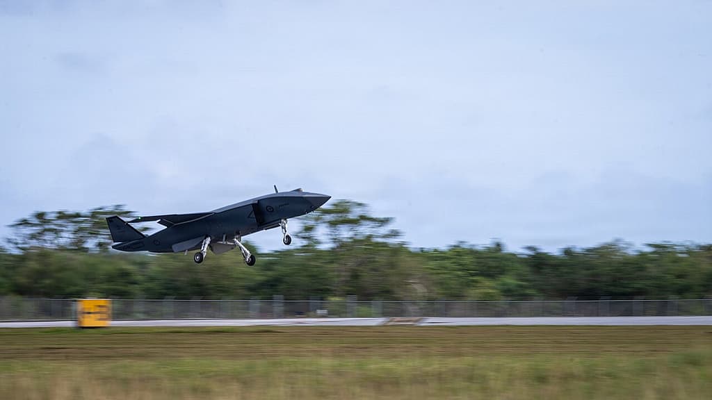 Boeing MQ-28 Ghost Bat taking off during Exercise Valiant Shield 2026 on Rota