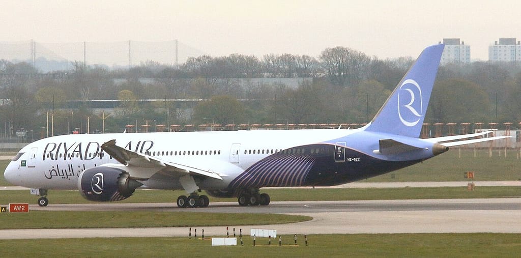 Riyadh Air Boeing 787-9 Dreamliner HZ-RXX departing London Heathrow