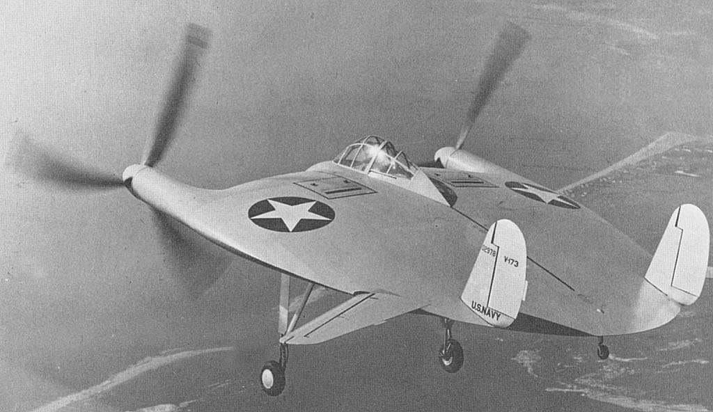 Vought V-173 in flight