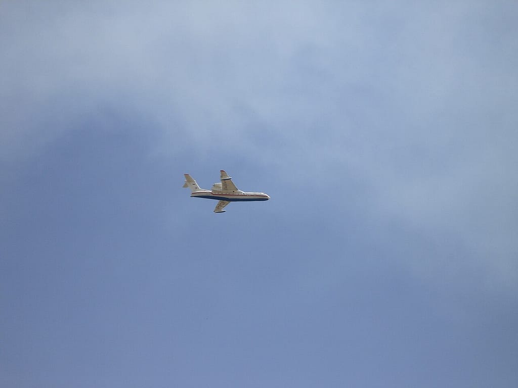 Beriev Be-200 over Athens during firefighting