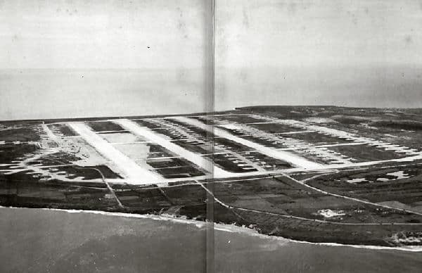 Aerial view of North Field Tinian with four parallel runways