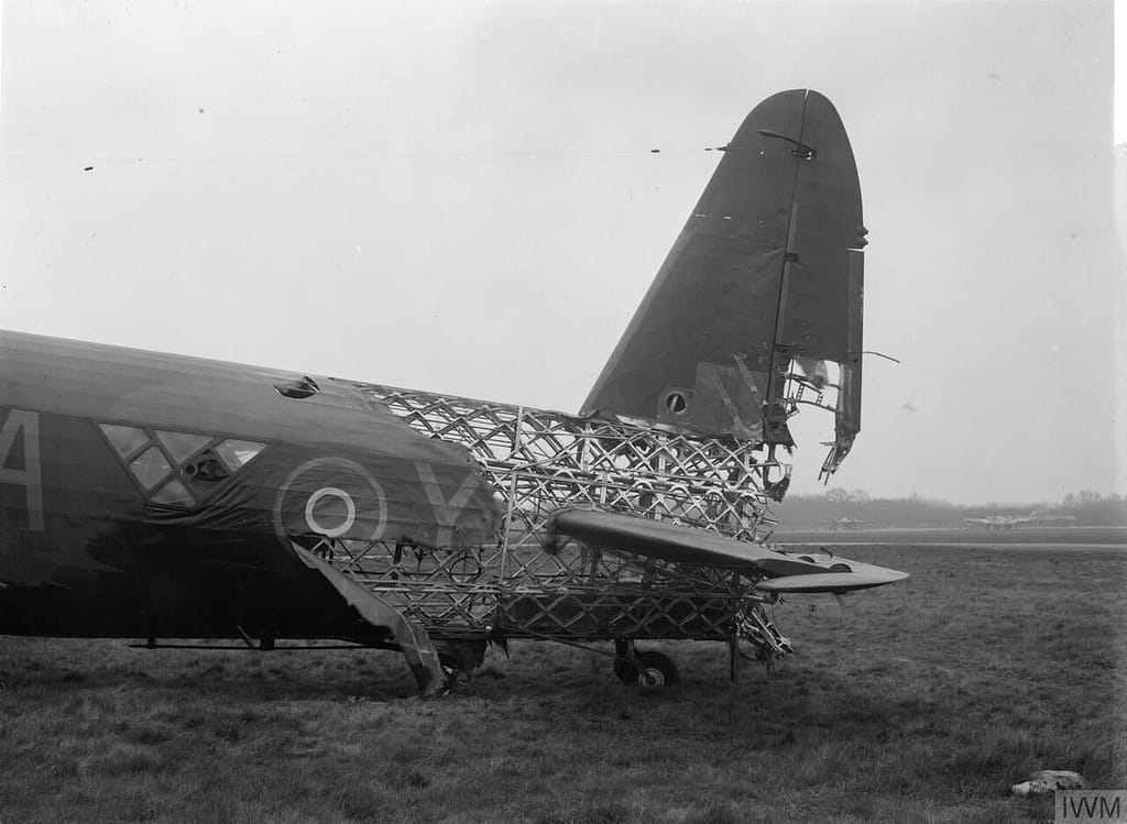 A battle-damaged Vickers Wellington