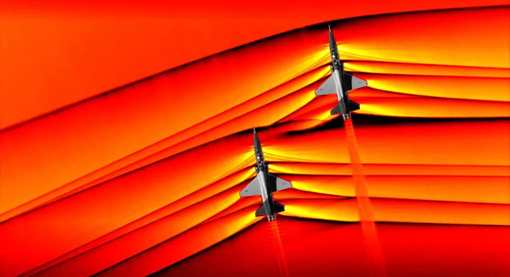 NASA employed schlieren photography to capture groundbreaking air-to-air images showcasing the interaction of shockwaves generated by T-38 supersonic aircraft