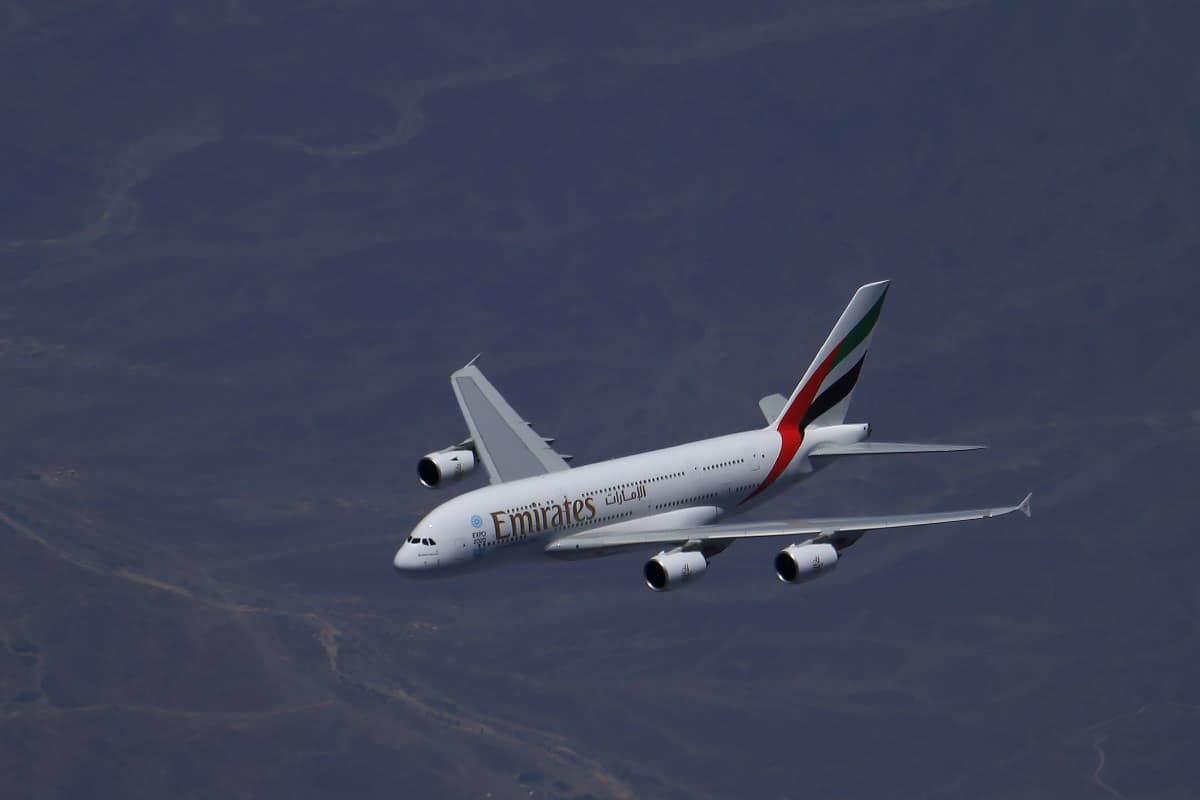 Emirates Airbus A380 Emirates Airbus A380 air-to-air in flight