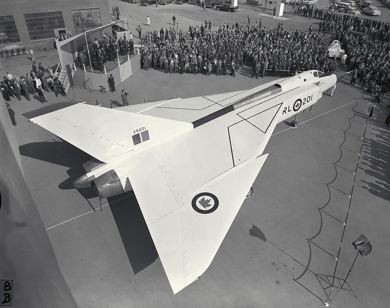 How a Dead Canadian Jet Reached the Moon White Avro CF-105 Arrow delta-wing interceptor RL-201 at its 1957 rollout