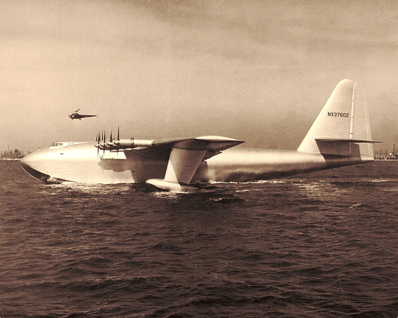 The Spruce Goose Flew Once To Win An Argument The giant wooden Hughes H-4 Hercules flying boat, circa 1947