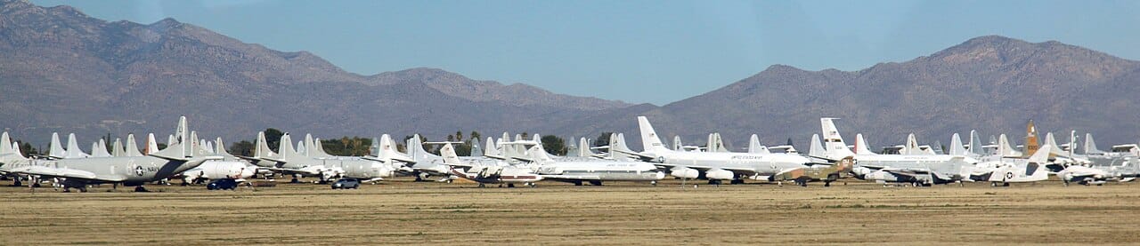 Aircraft in storage Rows of aircraft in a desert storage area