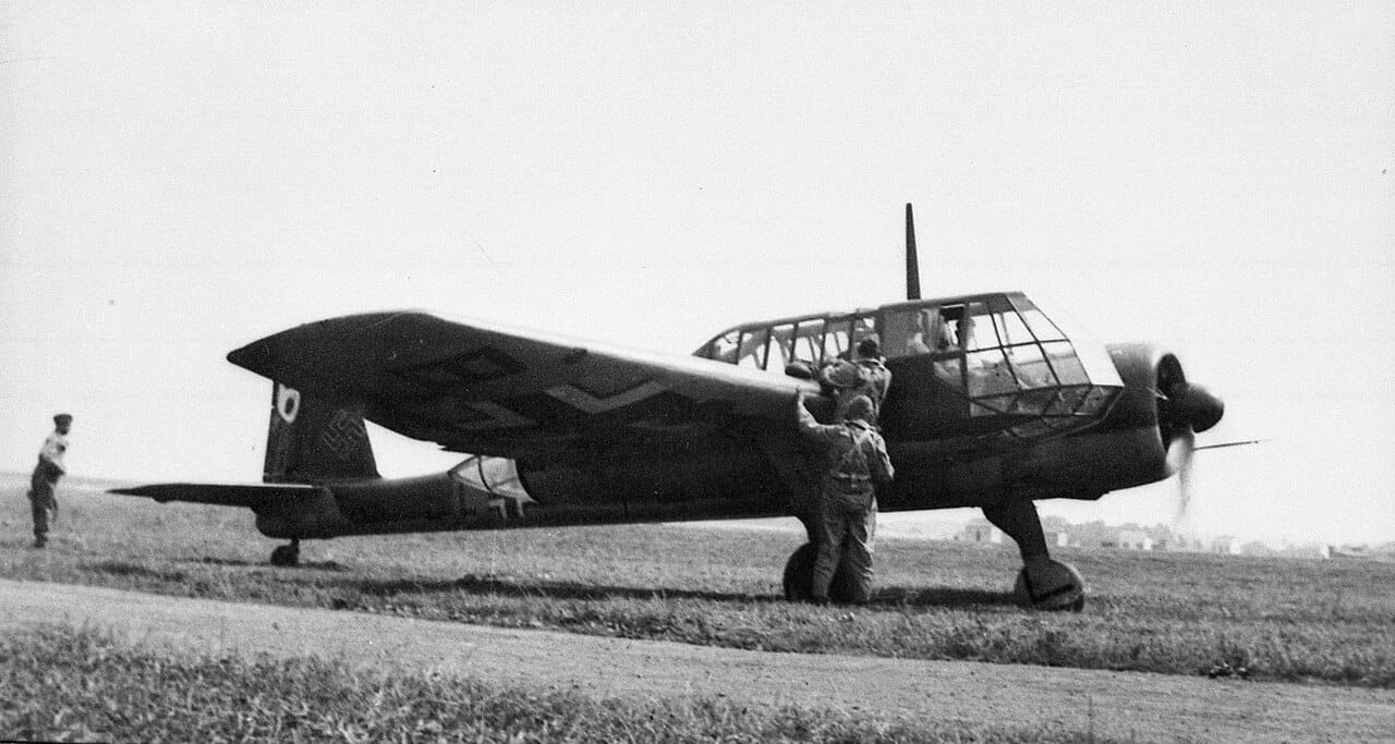 A Blohm und Voss BV 141 A-0 reconnaissance aircraft on a grass airfield in 1941, showing its asymmetric layout