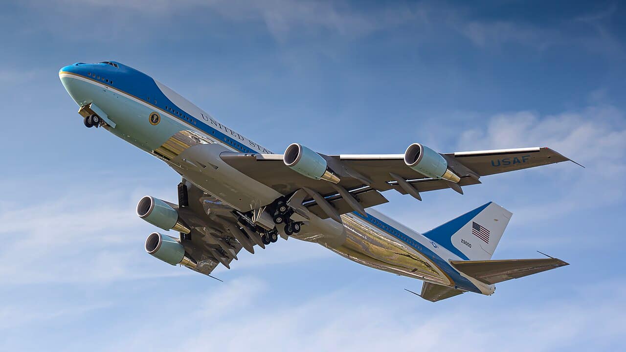 Boeing VC-25A Air Force One Boeing VC-25A Air Force One departing after a NATO summit