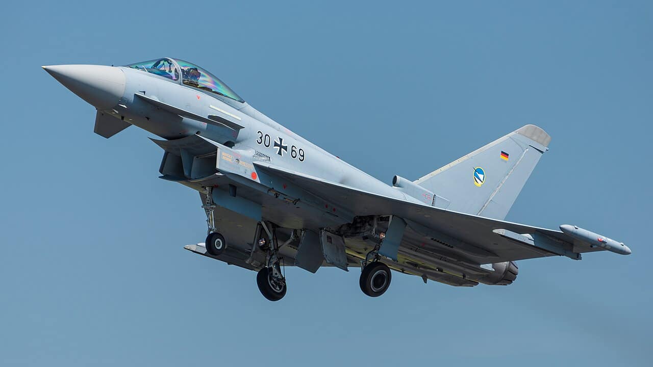 A Luftwaffe Eurofighter Typhoon of the type now entering service in Tranche 4 Quadriga form