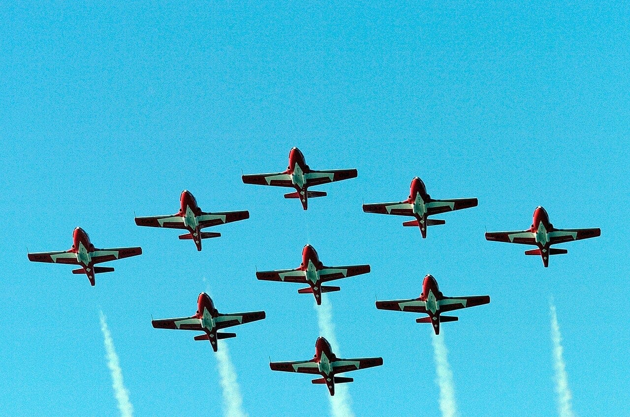 Canadian Forces Snowbirds CT-114 Tutor formation Canadian Forces Snowbirds nine-plane CT-114 Tutor formation