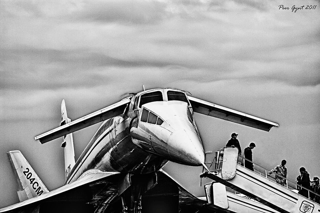 Die Tupolew Tu-144, das sowjetische Überschallflugzeug mit dem Spitznamen Konkordski
