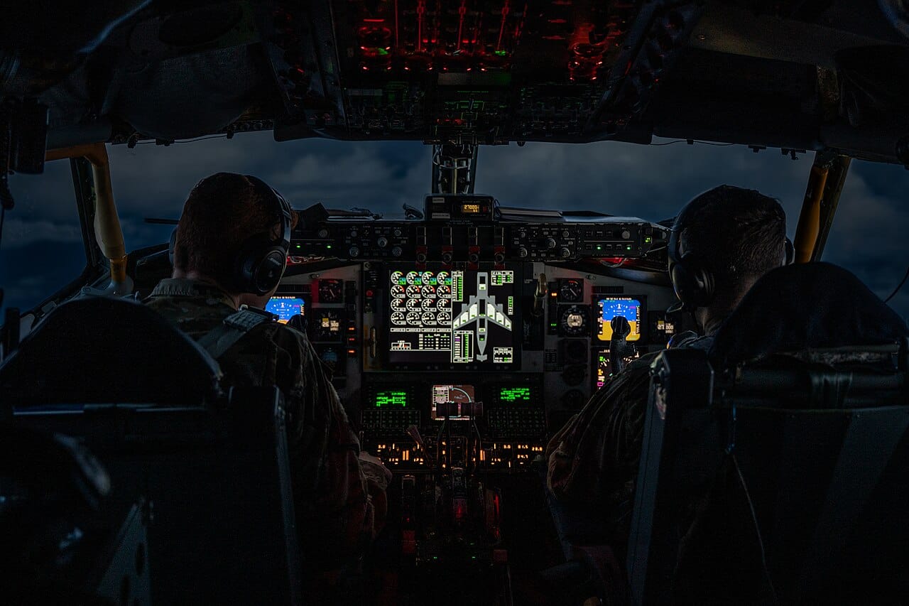 KC-135 Stratotanker conducting aerial refueling of a B-52H Stratofortress during Operation Epic Fury