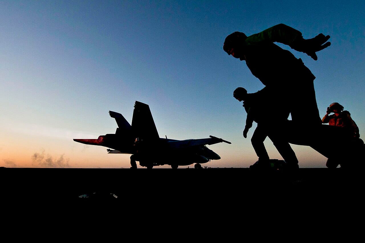 F/A-18F Super Hornet launches from the flight deck of USS Carl Vinson in the Arabian Sea