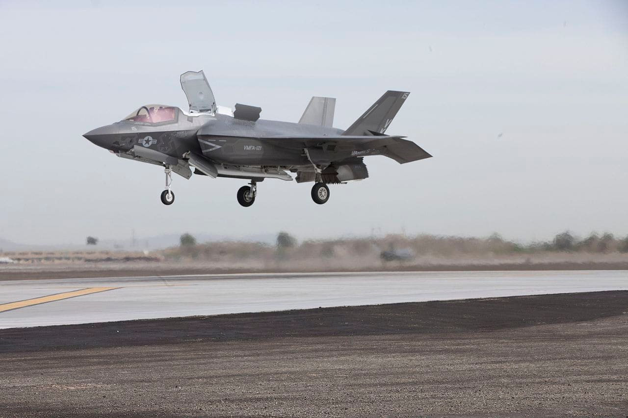 F-35B Lightning II performing vertical landing on amphibious assault ship
