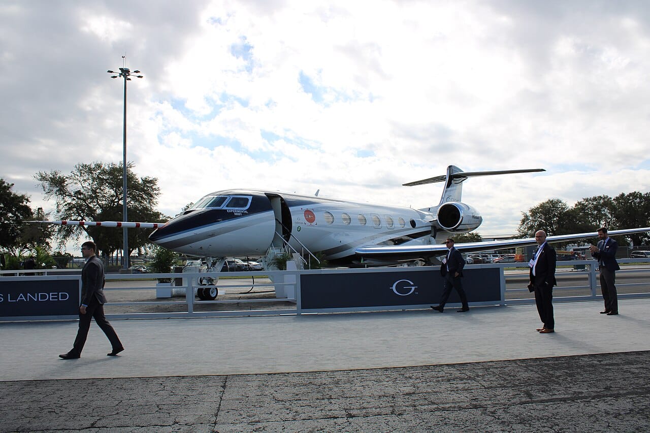 A Gulfstream G800 on static display, the longest-range business jet in the world