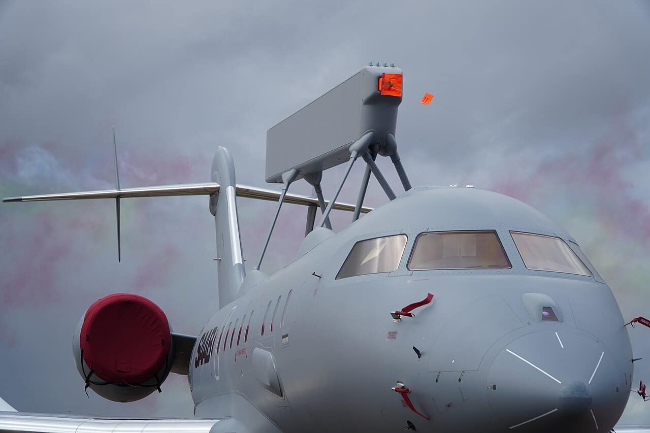 A Saab GlobalEye AEW&C aircraft showing its dorsal Erieye Extended Range radar
