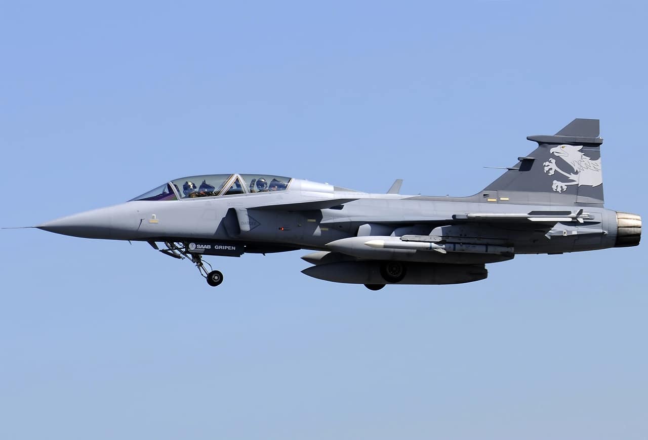 A Saab Gripen; Ukraine has ordered the Gripen E
