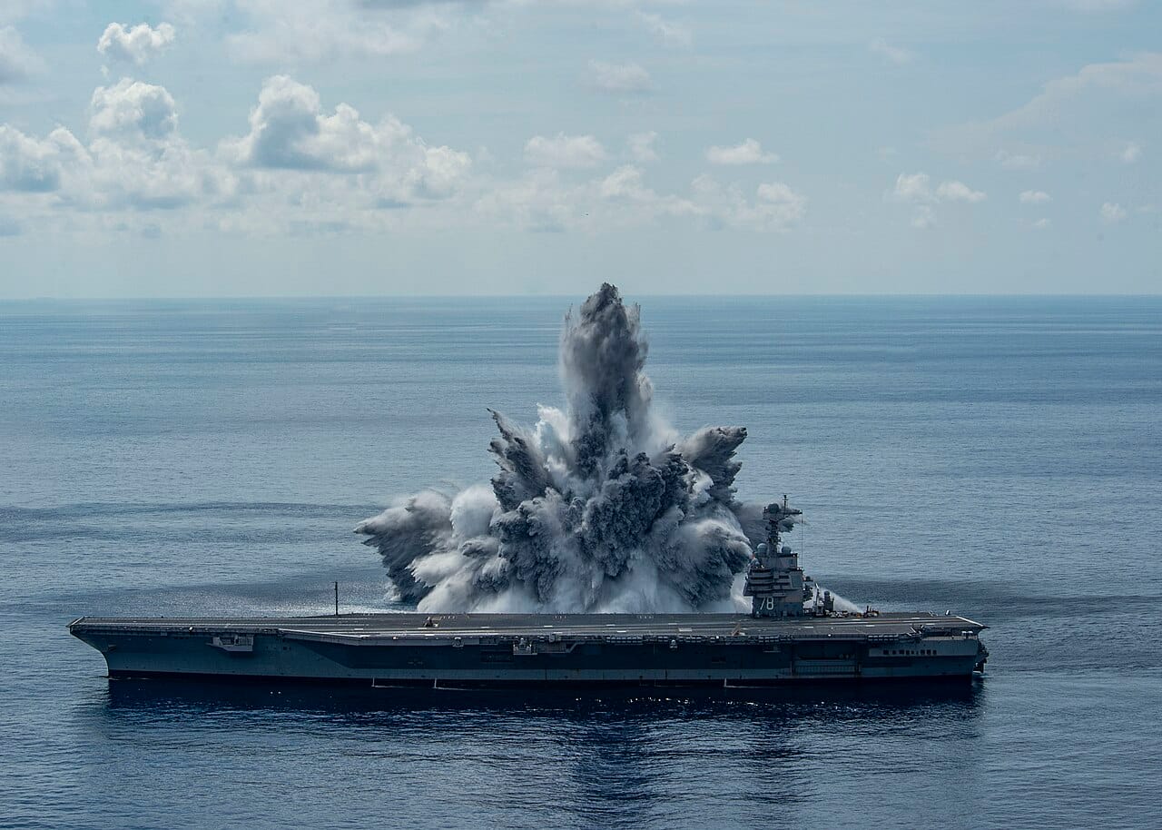 A Gerald R. Ford-class aircraft carrier underway at sea