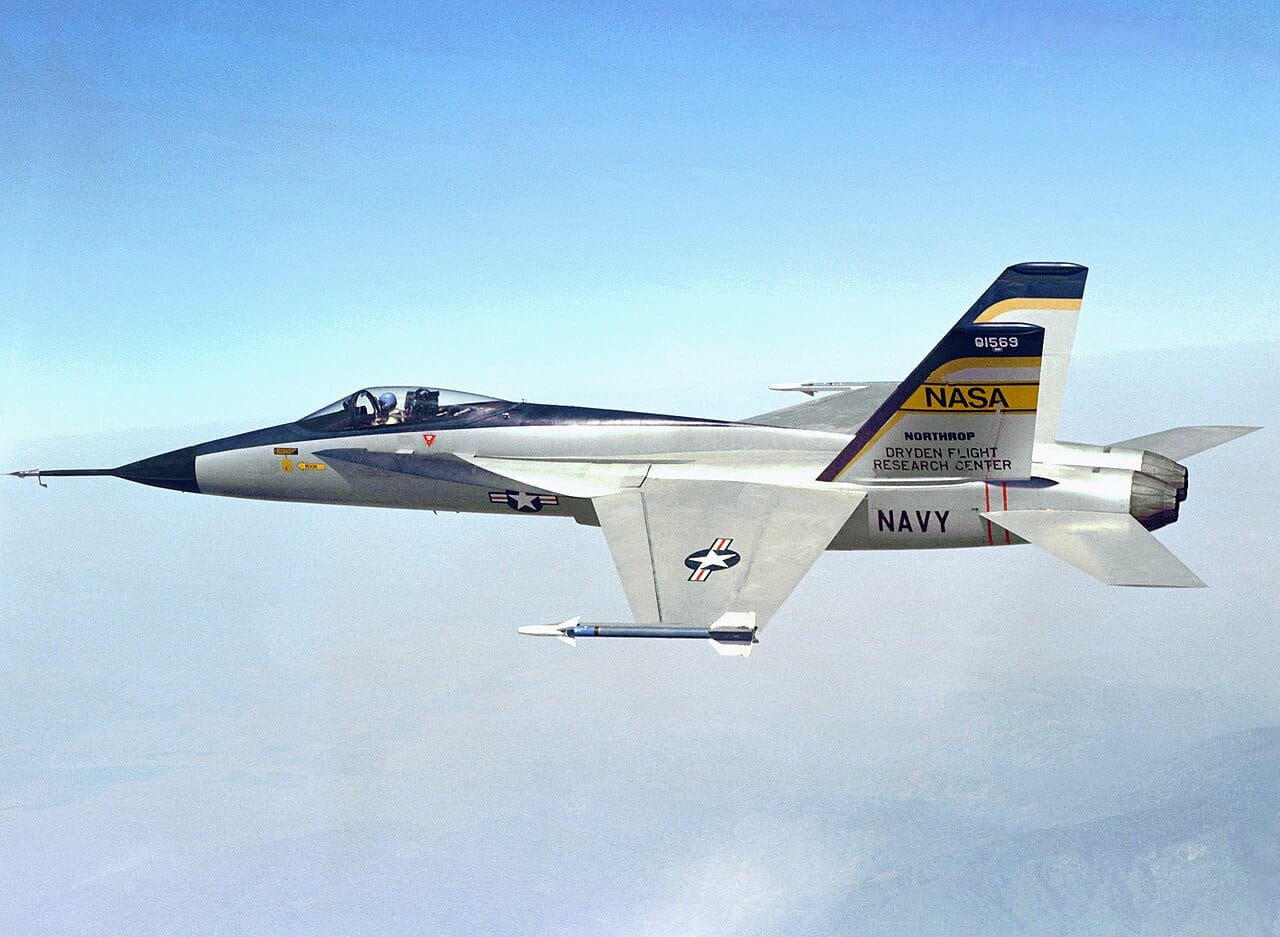 The Northrop YF-17 Cobra prototype fighter in flight