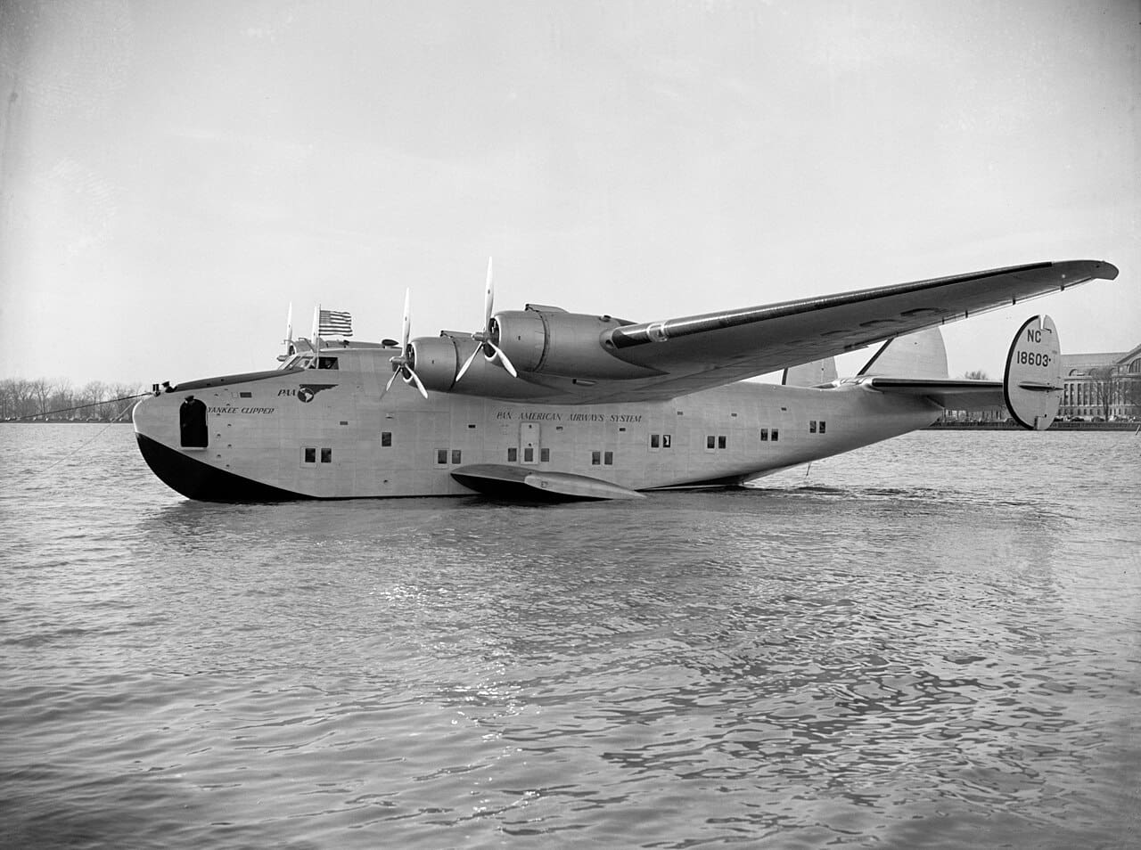 A Pan American Boeing 314 Clipper flying boat, the same type as the Pacific Clipper
