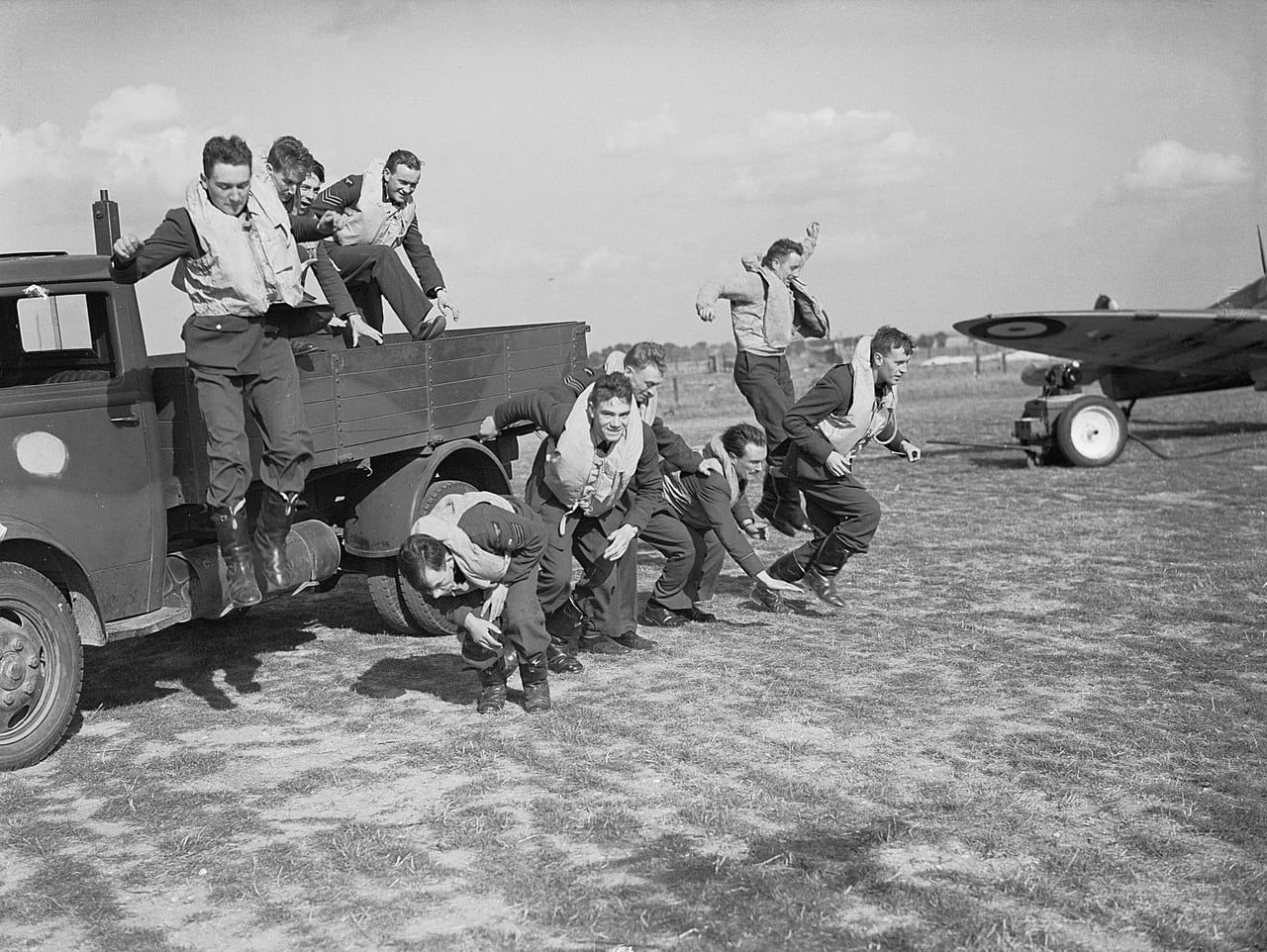 Pilots of No. 19 Squadron RAF at Fowlmere, September 1940 — the Battle of Britain was decided by around 3,000 fighter pilots flying in rotating shifts, often multiple times per day