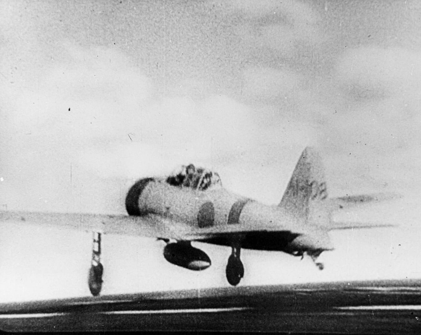 A Mitsubishi A6M2 Zero launches from the carrier Akagi, December 1941