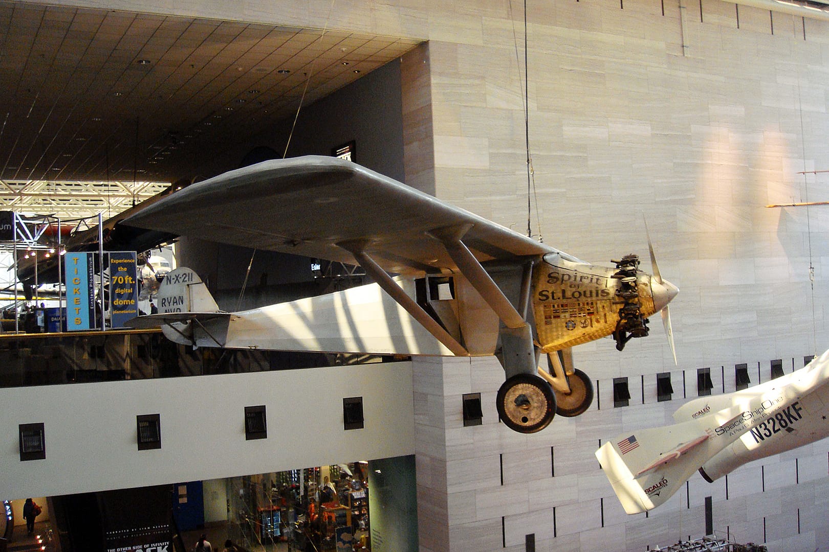 The Spirit of St. Louis hanging in the Smithsonian National Air and Space Museum