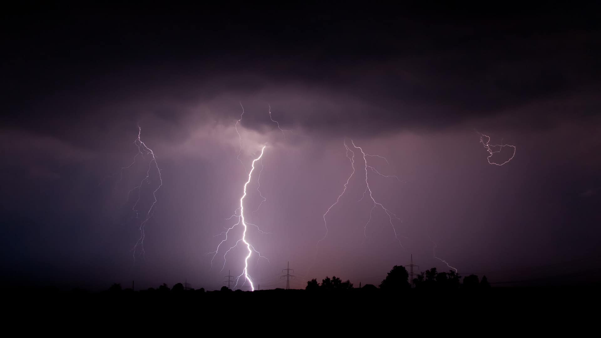 Dramatic lightning strikes during a thunderstorm
