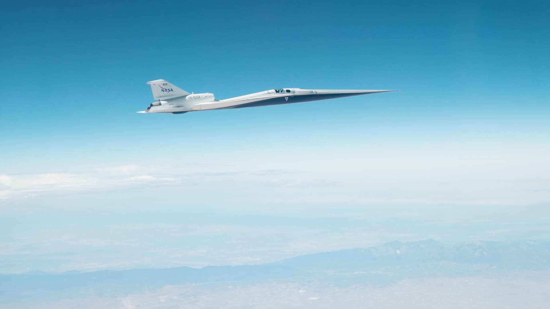 NASA X-59 flying at Mach 1.4 at 55,000 feet during supersonic test flight on June 12, 2026