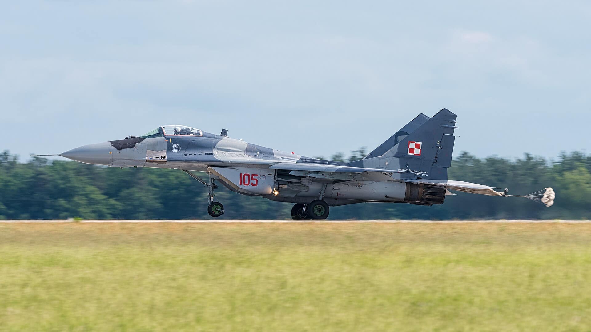 Polish Air Force MiG-29A Fulcrum with checkerboard insignia in flight