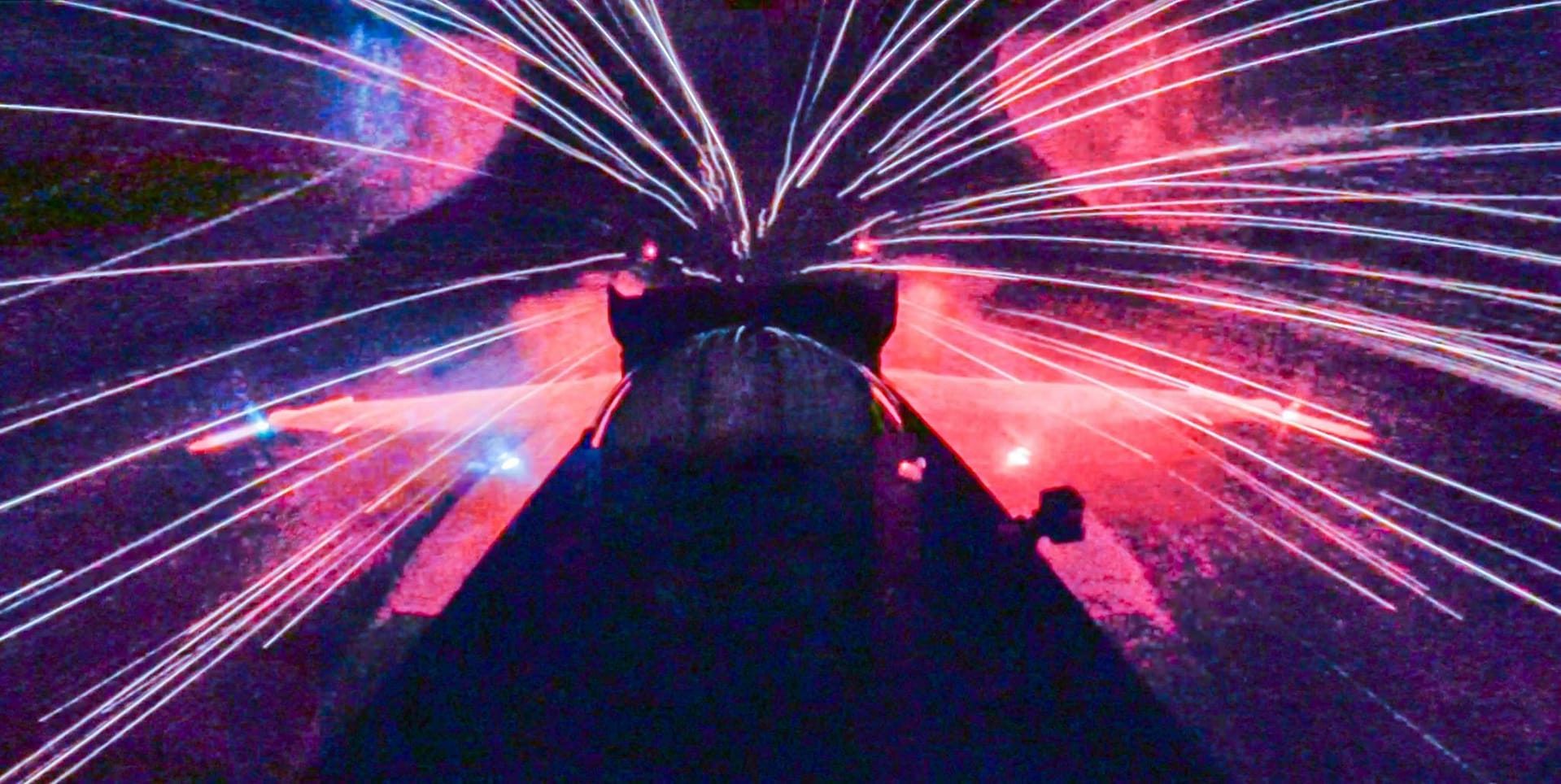 Looking aft while firing the Vulcan